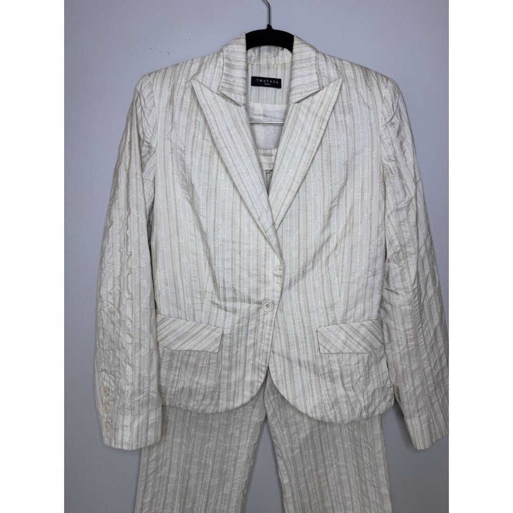 Ymayaba Paris 2Pc Pant Suit Blazer Stripe Cream T40 Medium